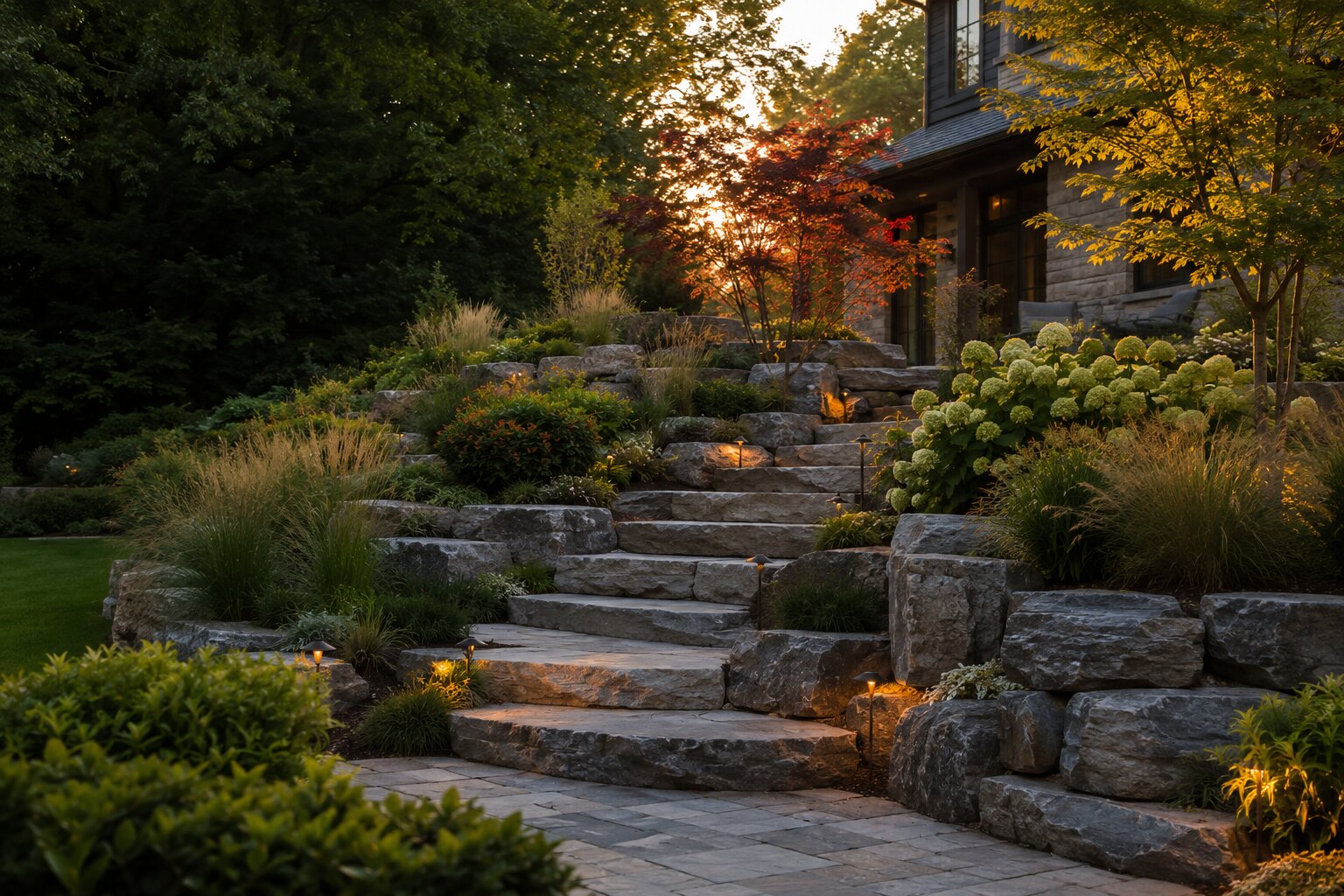 Synthetic natural-stone garden steps